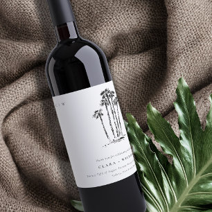 Elegant Tropical Coastal Palm Tree Sketch Wedding Wine Label