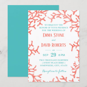 Elegant Tropical Coral Reef Beach Wedding Invitation