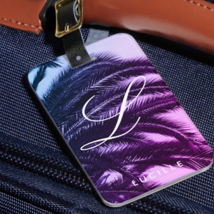Elegant Tropical Custom Name Monogram   Gradient Luggage Tag