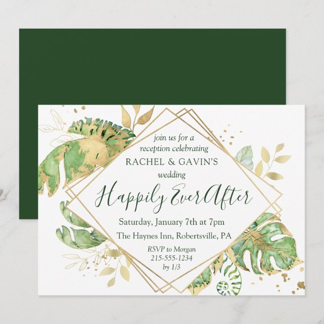 Elegant Tropical Elopement Wedding Reception Invitation (Front/Back)