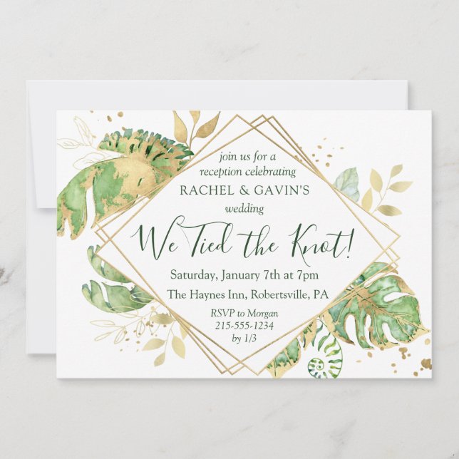Elegant Tropical Elopement Wedding Reception Invitation (Front)