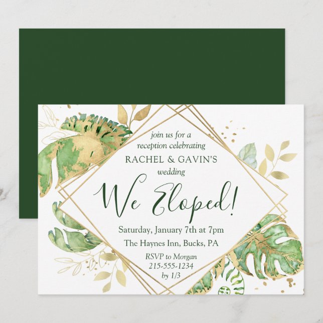 Elegant Tropical Elopement Wedding Reception Invitation (Front/Back)