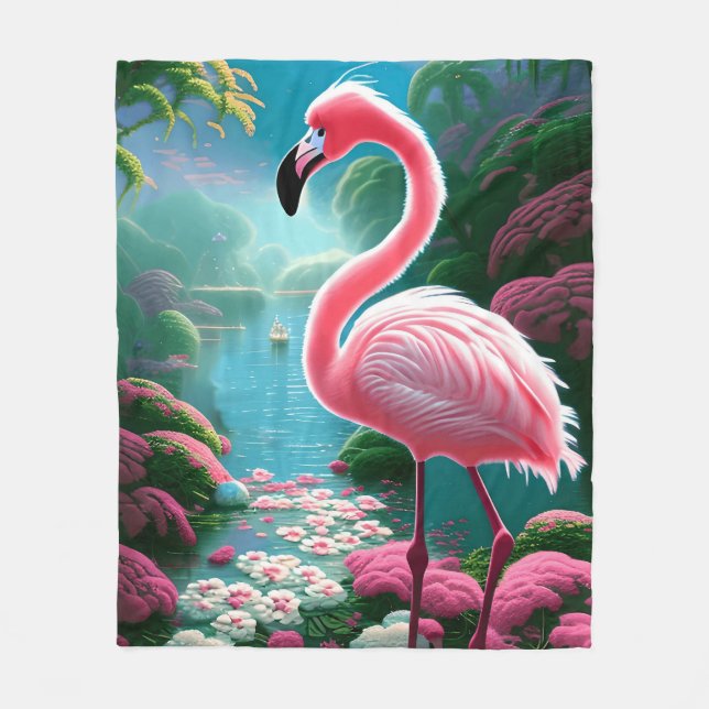 Elegant Tropical Flamingo-70852 Fleece Blanket (Front)