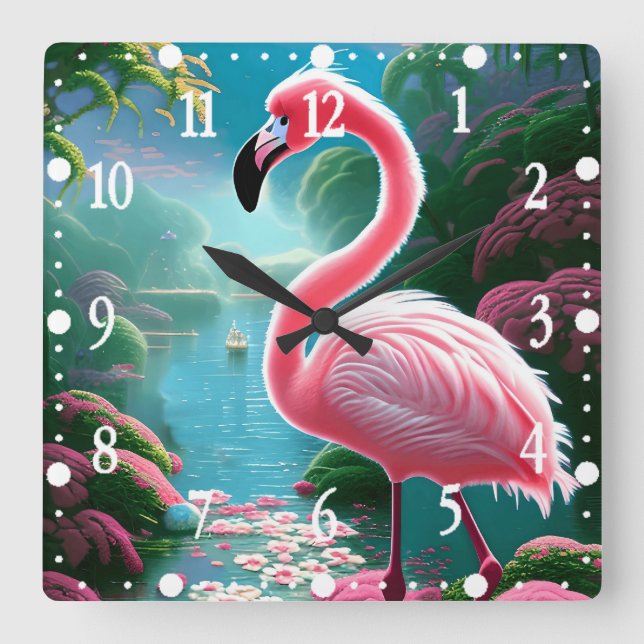 Elegant Tropical Flamingo-70852 Square Wall Clock (Front)