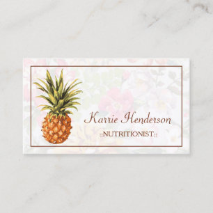 Elegant Tropical Floral and Pineapple Nutritionist Business Card