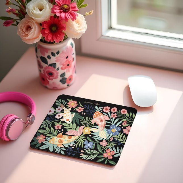 Elegant Tropical Floral Botanical Koi Fish Pond Mouse Mat (Elegant Tropical Floral Botanical Koi Fish Pond Mouse Pad)