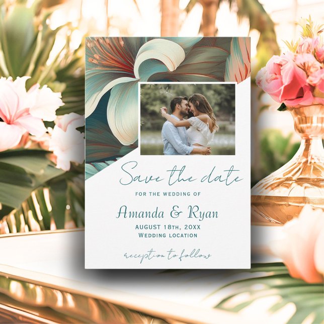 Elegant Tropical Floral Botanical Photo Wedding Save The Date (Creator Uploaded)