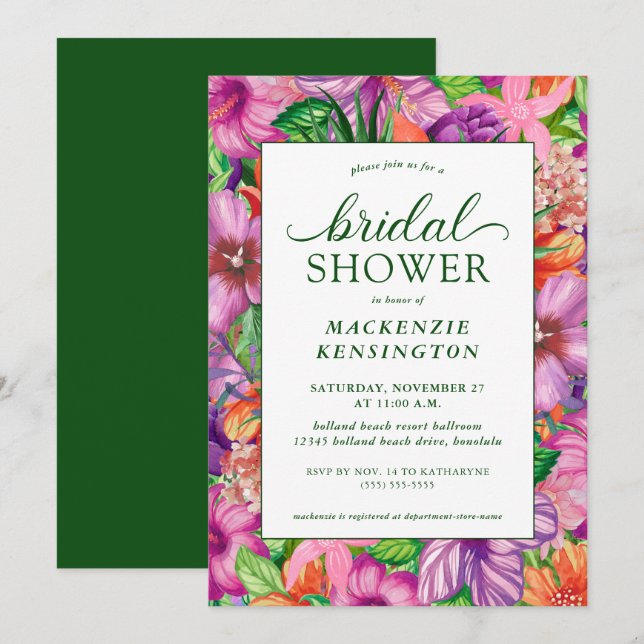 Elegant Tropical Floral Bridal Shower Invitation (Front/Back)