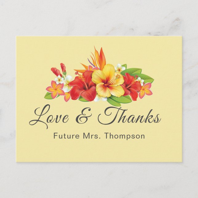 Elegant Tropical Floral Bridal Shower Thank You Postcard (Front)
