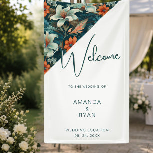 Elegant Tropical Floral Flower Pattern Wedding  Banner