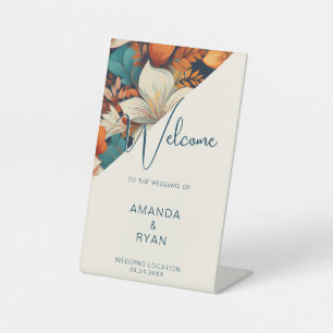 Elegant Tropical Floral Flower Pattern Wedding  Pedestal Sign