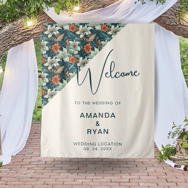 Elegant Tropical Floral Flower Pattern Wedding  Tapestry (Creator Uploaded)
