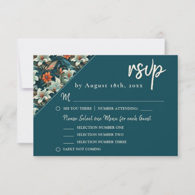 Elegant Tropical Floral Flower Wedding RSVP Card (Front)