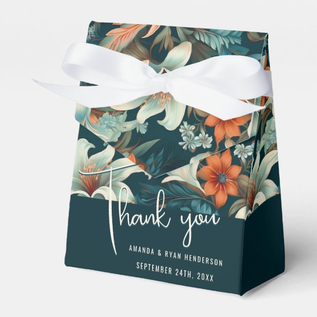Elegant Tropical Floral Flower Wedding Thank you Favour Box (Front Side)