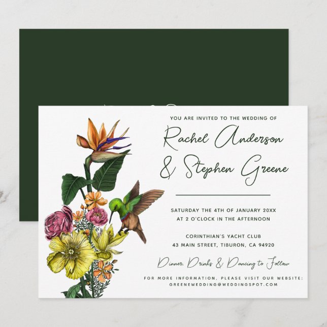 Elegant Tropical Floral Greenery Summer Wedding In Invitation (Front/Back)