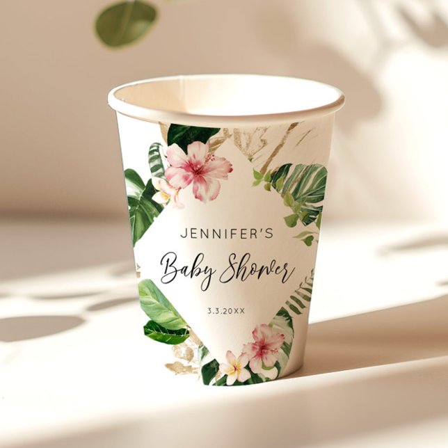 Elegant tropical floral hibiscus baby shower paper cups (Creator Uploaded)