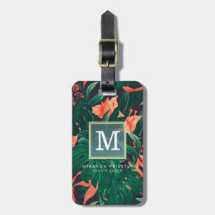 Elegant Tropical Floral Modern Gold Frame Monogram Luggage Tag