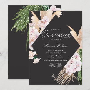 elegant tropical floral Quinceanera Invitation