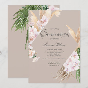 elegant tropical floral Quinceanera Invitation