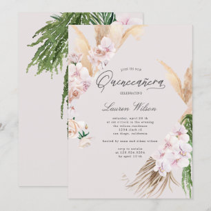 elegant tropical floral Quinceanera Invitation