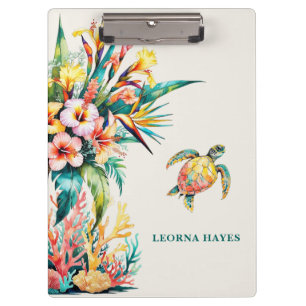 Elegant Tropical Floral Sea Turtle Clipboard