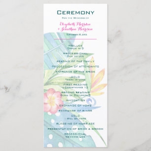 Elegant Tropical Floral Teal Berry Pink Wedding Programme