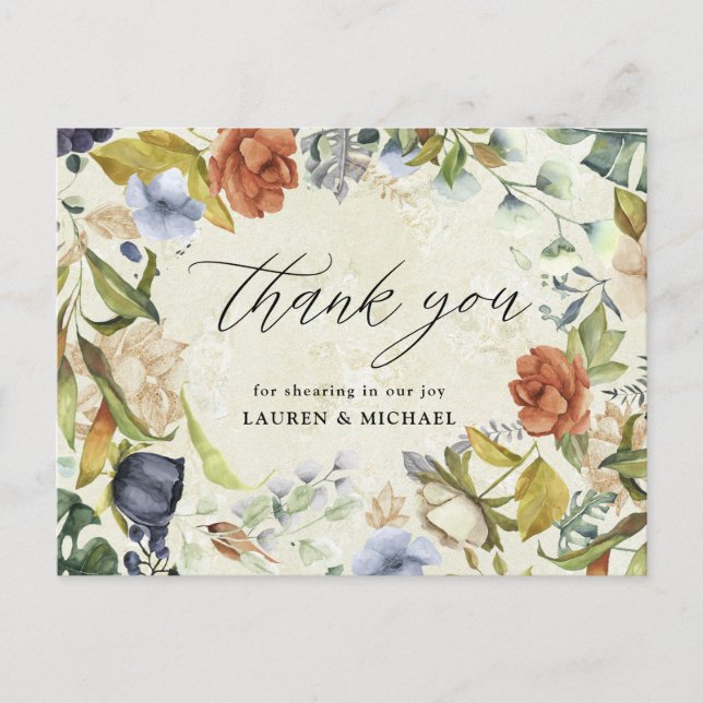 elegant tropical floral thank you card (Front)