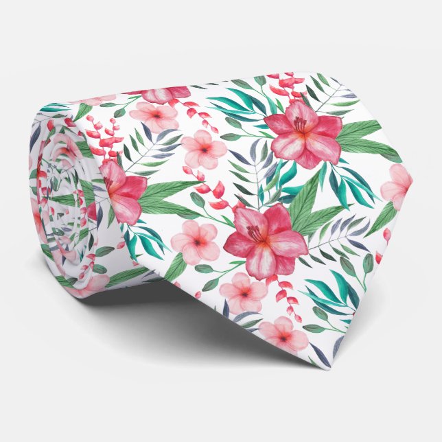 elegant tropical floral tiled pattern tie (Rolled)