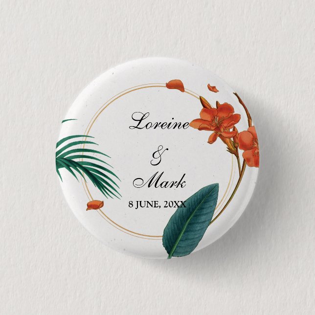 Elegant Tropical Floral Wedding 3 Cm Round Badge (Front)