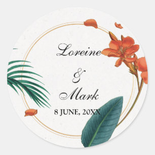 Elegant Tropical Floral Wedding Classic Round Sticker