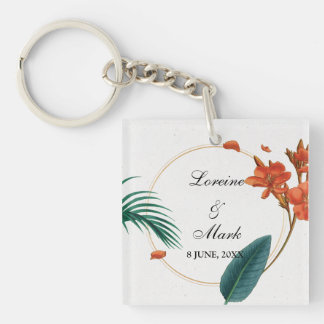 Elegant Tropical Floral Wedding Key Ring
