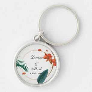 Elegant Tropical Floral Wedding Key Ring