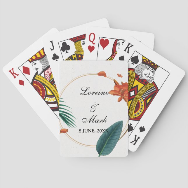 Elegant Tropical Floral Wedding Playing Cards (Back)