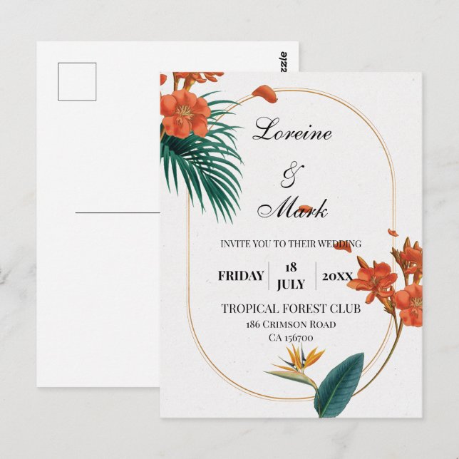 Elegant Tropical Floral Wedding Postcard (Front/Back)