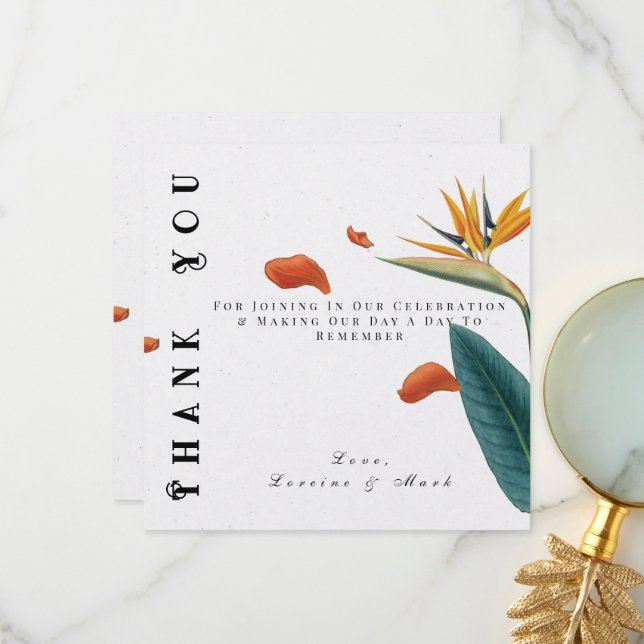 Elegant Tropical Floral Wedding Thank You Card (Front/Back In Situ)
