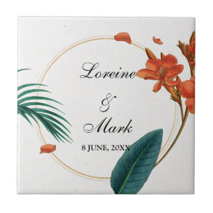 Elegant Tropical Floral Wedding Tile