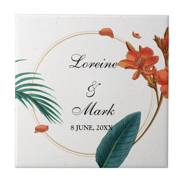 Elegant Tropical Floral Wedding Tile (Front)