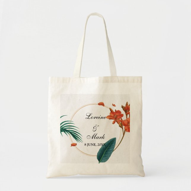 Elegant Tropical Floral Wedding Tote Bag (Front)