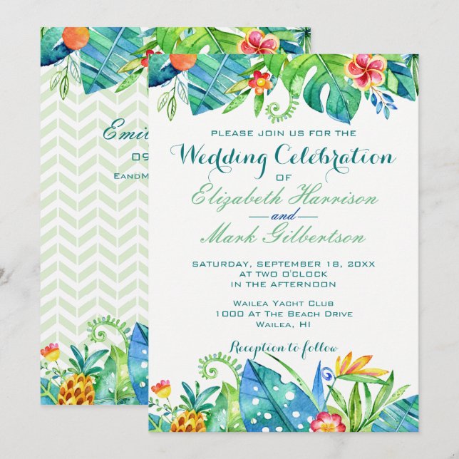 Elegant Tropical Floral Wedding Website Wedding Invitation (Front/Back)