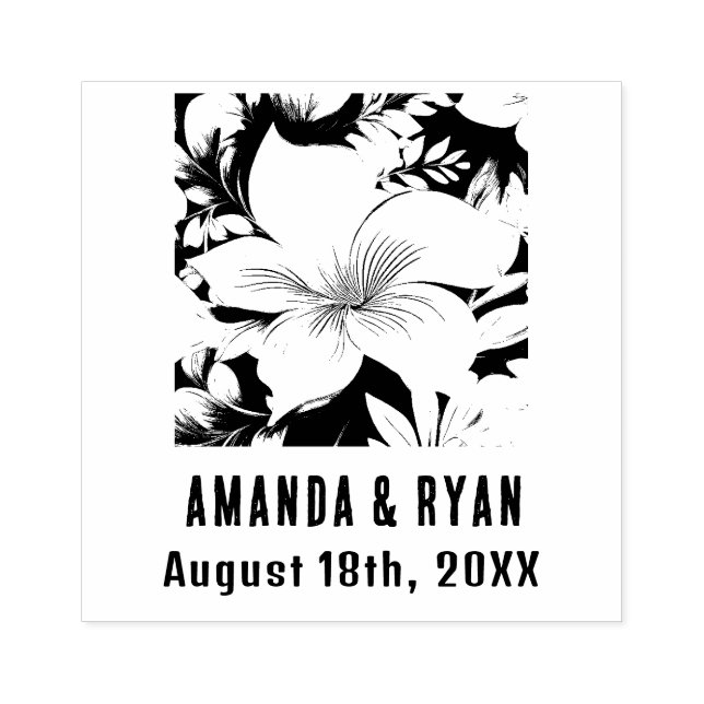 Elegant Tropical Flower Floral Wedding Rubber Stamp (Imprint)