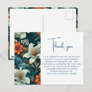 Elegant Tropical Flower Foliage Pattern Thank you Postcard