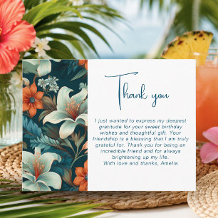 Elegant Tropical Flower Foliage Pattern Thank you Postcard