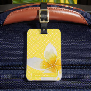 Elegant Tropical Flower & Trellis Pattern   Yellow Luggage Tag