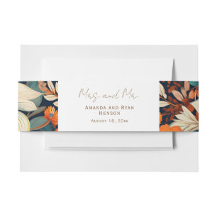 Elegant Tropical Flowers Mrs Mr Floral Wedding Invitation Belly Band
