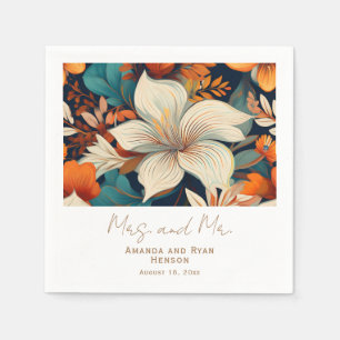 Elegant Tropical Flowers Mrs Mr Floral Wedding Napkin