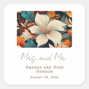 Elegant Tropical Flowers Mrs Mr Floral Wedding Square Sticker