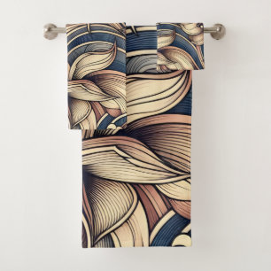 Elegant Tropical Flowers Pink Floral Green Leaves Bath Towel Set