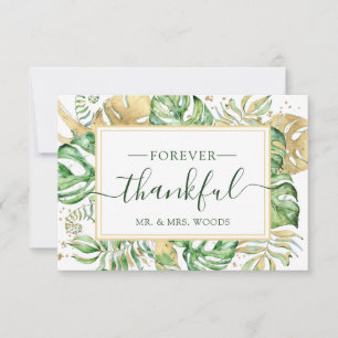 Elegant Tropical Foliage Gold Frame Wedding Thank You Card