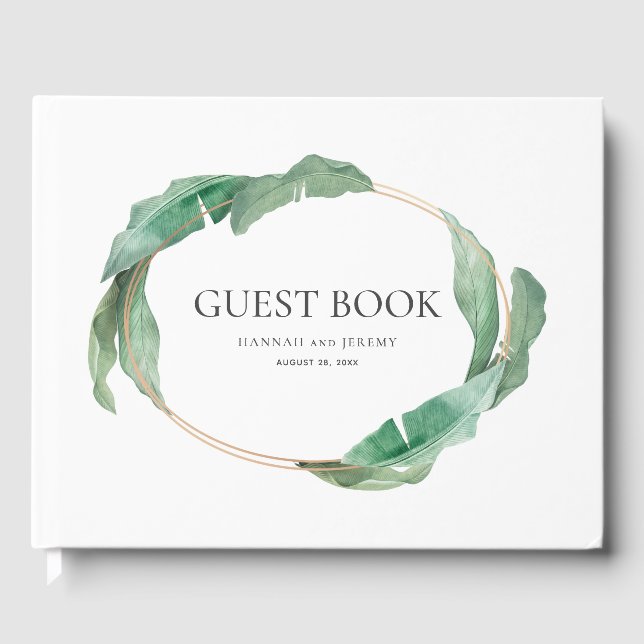 Elegant Tropical Foliage Oval Frame Wedding Guest Book (Front)