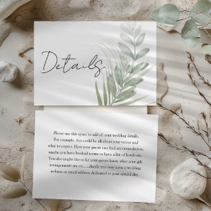 Elegant Tropical Foliage Wedding Details Enclosure Card